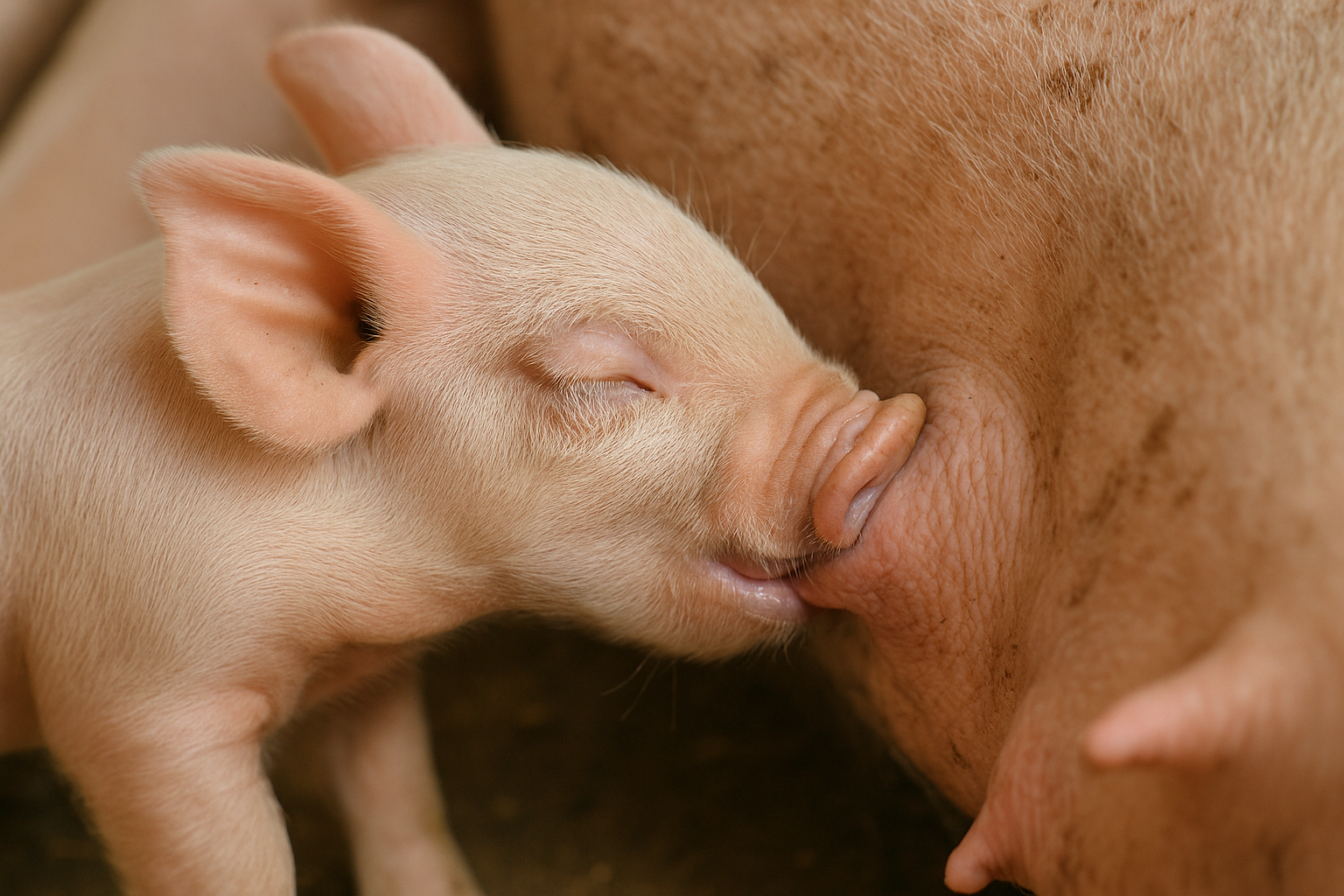 An AI-generated image of a piglet suckling